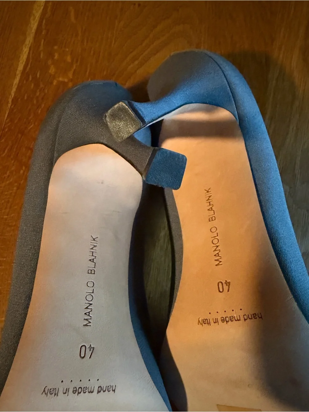Manolo Blahnik Taupe Pointed Toe Pumps with Iridescent Buckle